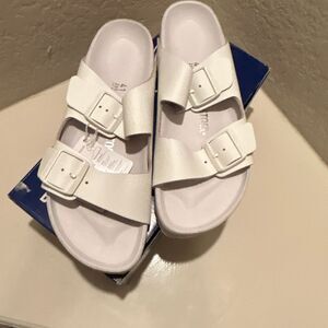 Birkenstock Women’s 10 Arizona BS Slide Sandals White Suede Leather Hippie NWT